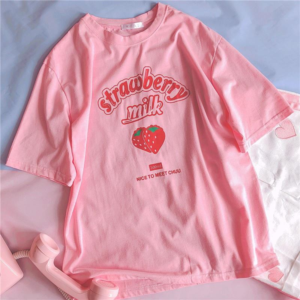 Pink Strawberry Printing T-shirt AD0085