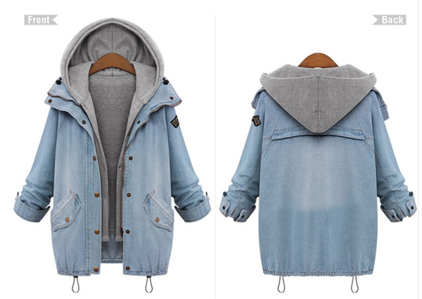 Students Denim Hooded Fleece Coat Two-piece AD0208