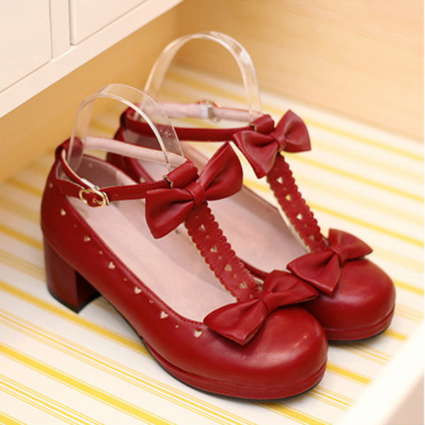 Japanese Bow Heart Strap Lolita Shoes AD10248