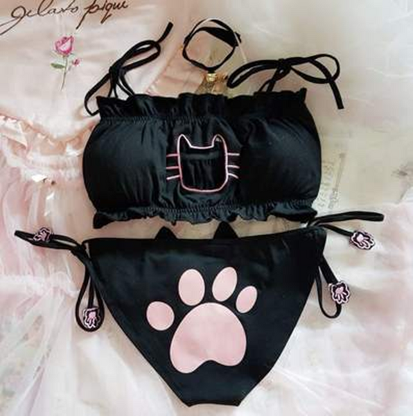 White / Black Cats Lingerie Set AD11359