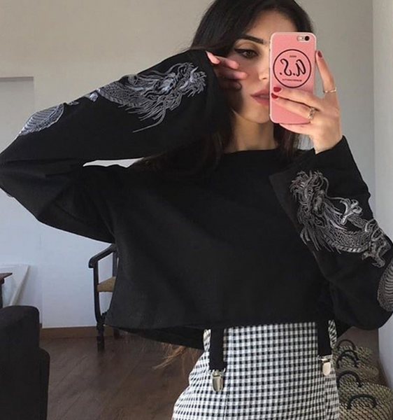 Dragon Embroidery Sleeve Sweatshirt AD11477