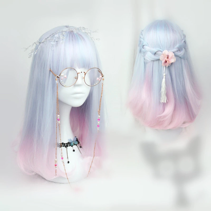 Pastel Blue Pink Mixed Wig AD11151