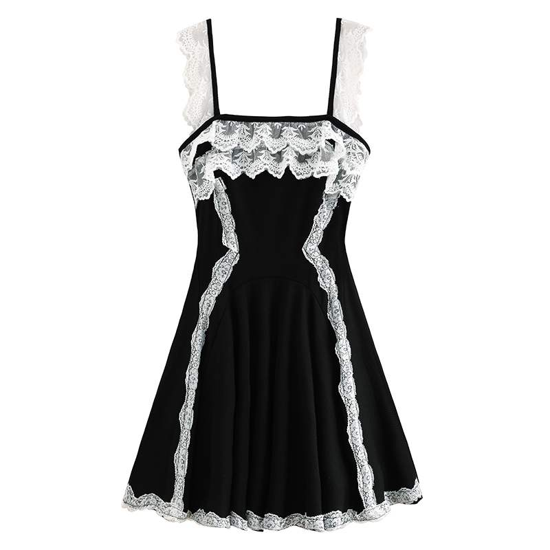 black dress with dots Black/Grey Lace Slip Dress AD10152 – Andester