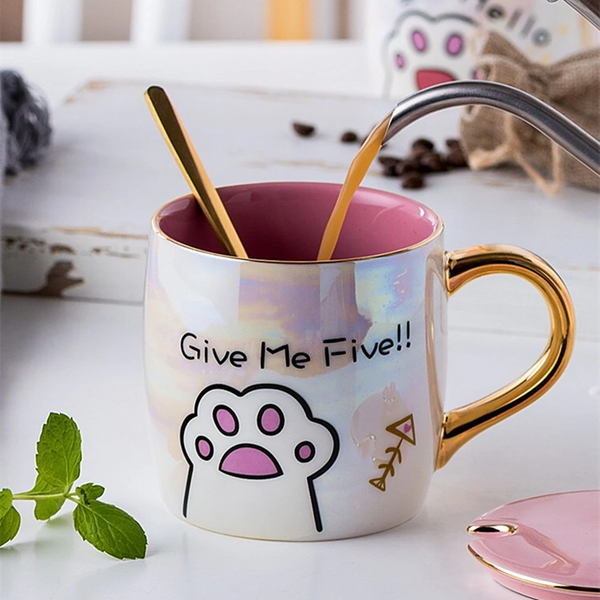 Ceramics Cat Mug With Lid and Spoon AD11327