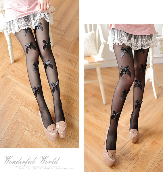Black/White Bow Tights AD10205