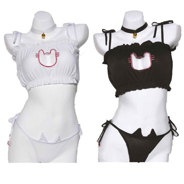 White / Black Cats Lingerie Set AD11359