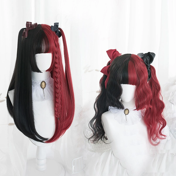 Lolita Black Half Red Curly Wig AD10928