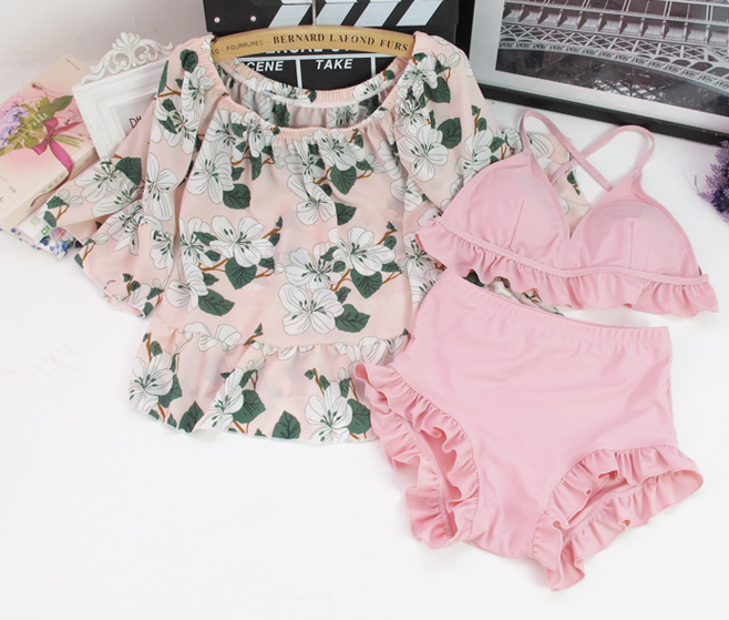 Floral Cover With Bathing Swimsuit Three-Piece AD10071