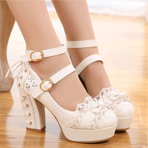 White/Pink/Apricot Elegant Lace High-heel Shoes AD11608