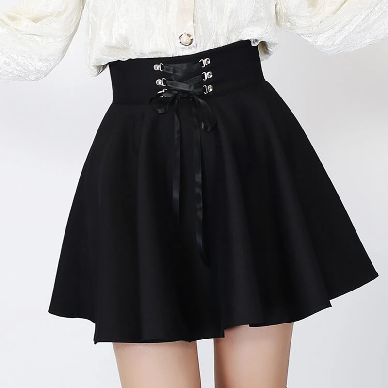 Black Lace-up Skirt AD12624