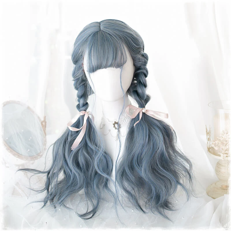 Blue Grey Harajuku Lolita Wavy Wig AD11606